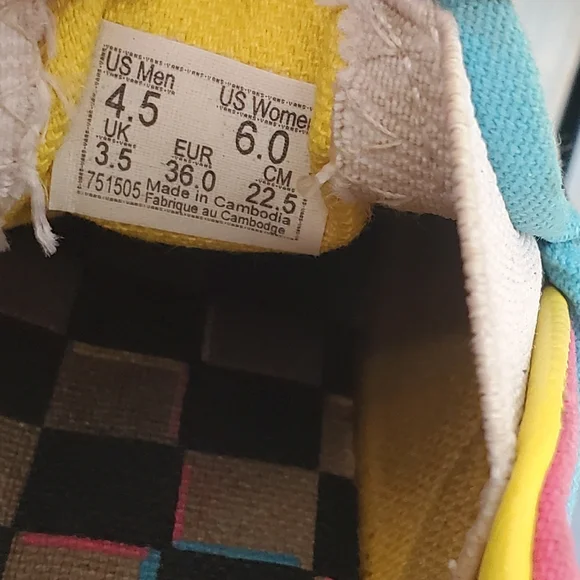 VANS Checkerboard Slip-On Black White Pink Blue Yellow Women's Size 6 - Picture 10 of 10